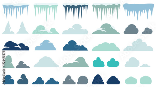 Various styles of clouds and icicles in a winter theme