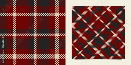 Moody dark charcoal and deep red heritage plaid design