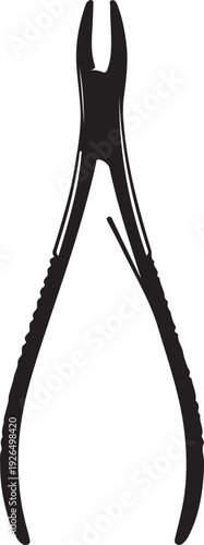 Black silhouette of surgical bone cutting forceps or rongeur, a medical instrument used in surgery for cutting bone, isolated on white background.