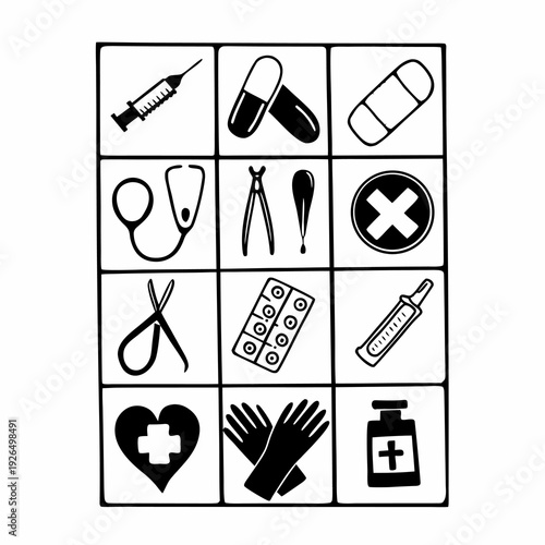 Medical and Surgical Line Art Vector Icon Set – Healthcare Tools Outline Illustration Collection