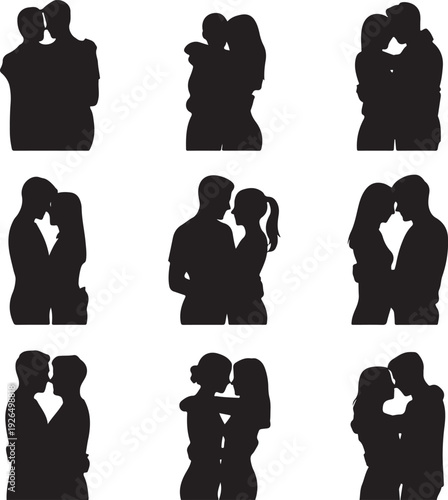 couples in various romantic poses and silhouettes on white background