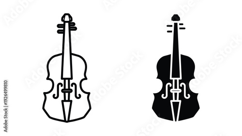 Two violin silhouettes, one outlined and one filled, on a white background