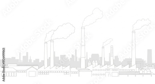 Industrial landscape depicting factories and smokestacks with emissions polluting the environment.