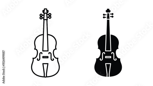 Two black and white violin illustrations