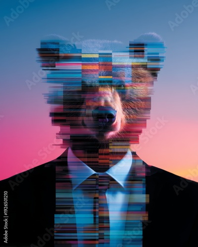 Wallpaper Mural Surreal Abstract Representation of Animal Features Merged with Human Elements in a Colorful, Digitally Enhanced Composition at Sunset Torontodigital.ca