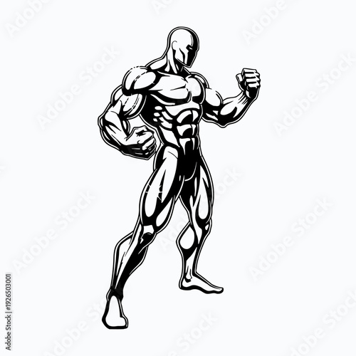 Muscular Man Back View Illustration, Athletic Male Silhouette with Strong Shoulders, Heroic Bodybuilder Comic Style Vector Art