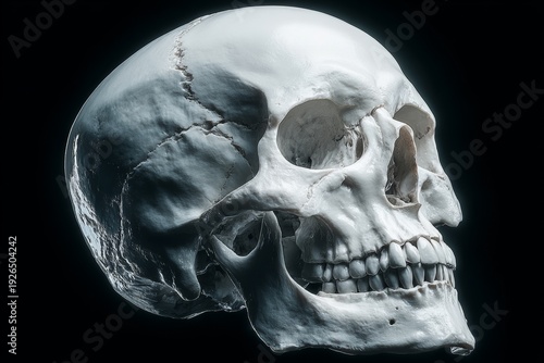 Wallpaper Mural White skull looks like a stucco or sculpture on a black background. Generative AI Torontodigital.ca