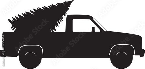 Pickup Truck with Christmas Tree Silhouette