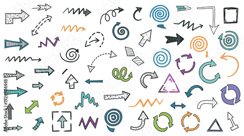 Hand-drawn arrows and directional symbols in various colors