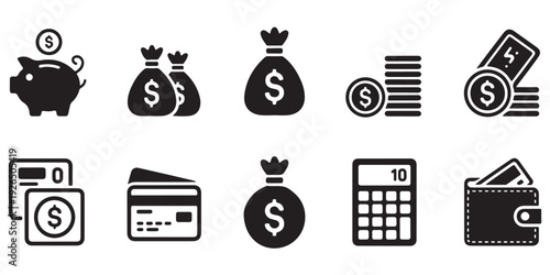 Financial icons collection for digital payments and saving money