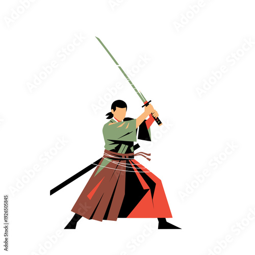 Samurai warrior in traditional Japanese attire holding a katana sword, dynamic pose