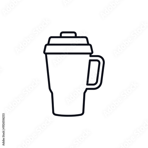Travel mug icon with lid and handle for travel and beverage apps, simple line icon
