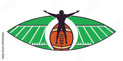 Abstract logo representing American football in an eye shape with a silhouette of a player inside