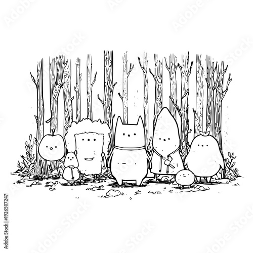 Whimsical forest creatures gather in a woodland clearing illustration of cute animals in a serene natural setting