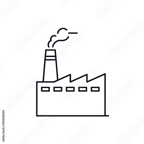 Industrial factory building icon with smokestack and smoke, simple line style