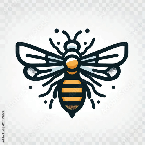 Bee Illustration with Black and Yellow Stripes.