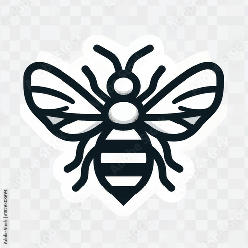 Black and White Bee Icon Illustration.