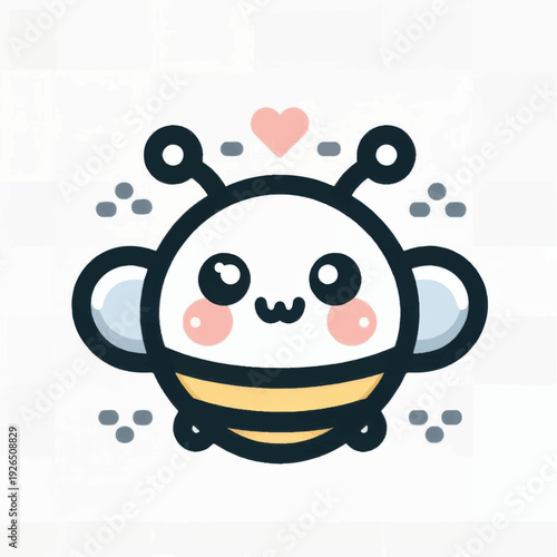 Cute Cartoon Bee Character with Heart.