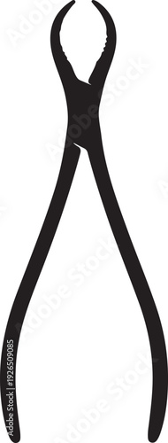 Vector silhouette of a pair of surgical forceps, symbolizing medicine, surgery, dentistry, and precision medical instruments.