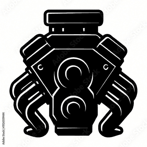 Stylized V8 Muscle Car Engine Block Vector Illustration Icon