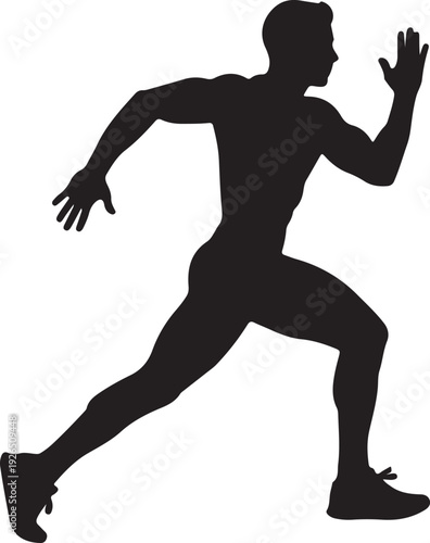 Dynamic silhouette of a male athlete sprinting, captured mid-stride with powerful motion and athletic build, ideal for sports and fitness themes.