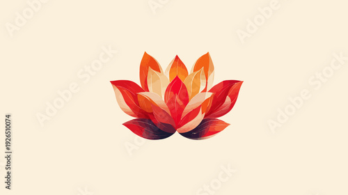 Watercolor style illustration depicting a blossoming lotus flower with vibrant red and orange petals