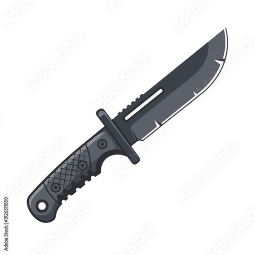 Tactical Knife Illustration on White Background