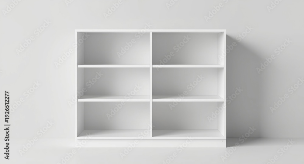 Fototapeta premium Blank retail storage cabinet with shelves in white for versatile kitchen or office furniture