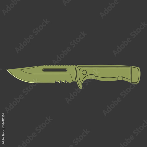 Green Serrated Combat Knife Silhouette on Dark Background