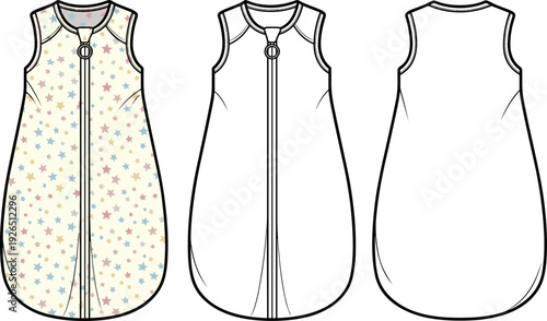 Baby Sleep Sack Swaddle Flat Sketch Technical Drawing Vector Illustration Template