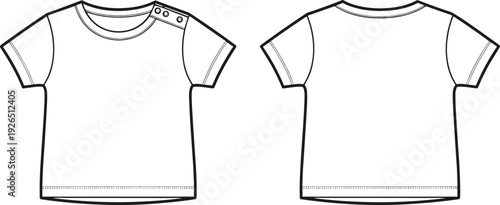 Baby T-Shirt Technical Sketch Flat Vector Illustration with Shoulder Snap Buttons Front and Back