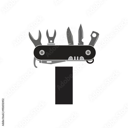 Multitool with various tools extended against white background