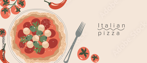 Pizza background, pizza margherita banner, Italian pizza brochure, Italian food background
