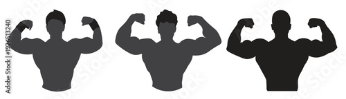 Professional male bodybuilder fitness gym logo element featuring a strong muscular man silhouette for sports branding