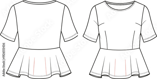 Women Peplum Top Fashion Flat Sketch Technical Drawing Vector Template