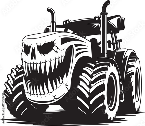monster truck with skull face on front grille driving forward aggressively