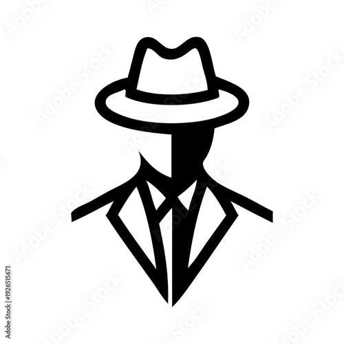 Logo sastrería de ropa de caballero. Dibujo con líneas de la cara de un hombre con sombrero, chaqueta, camisa y corbata