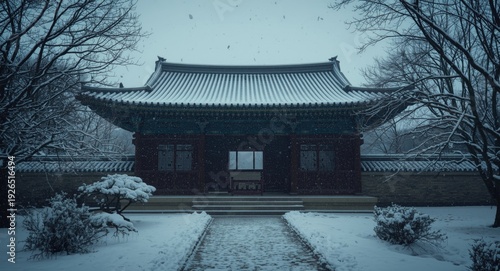 Wallpaper Mural Quiet winter snow cloaking Korean traditional roof construction Torontodigital.ca