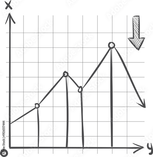 Line chart doodle. Decline graph infographic icon