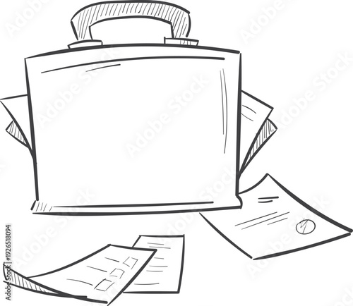Business papers doodle. Briefcase hand drawn icon