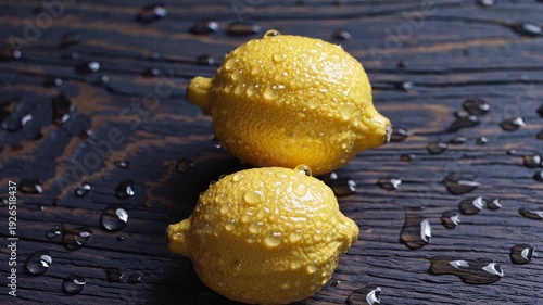 Zesty whole lemons with water drops on rustic wood – vibrant citrus food texture for fresh lifestyle projects