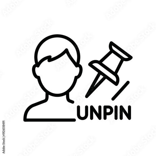 Unpin concept icon flat design vector remove detach freedom minimalist black white