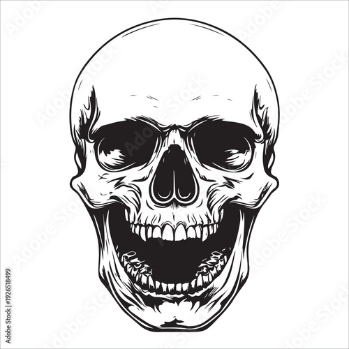 Terrifying screaming skull vector silhouette, Skull Tattoo Vector Art Illustration, Human skull vector illustration, Detailed vintage art silhouette of a human skull