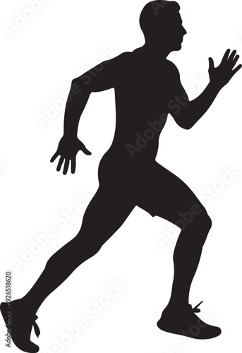 Silhouette of a male athlete sprinting forward with determination and speed, embodying fitness, competition, and the pursuit of athletic excellence.