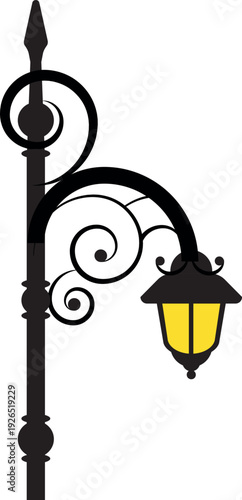 Antique lantern color icon. Ornate street lamp
