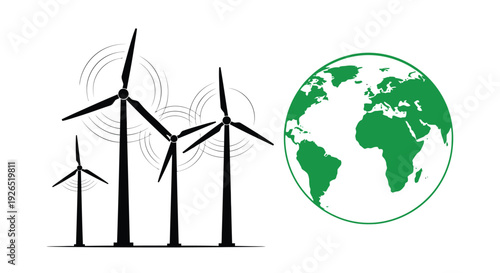 Wind turbines and a green earth symbolize renewable energy and global sustainability