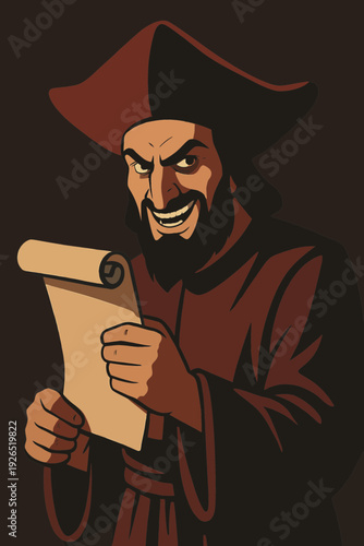 Flat vector illustration of Haman villain character with evil expression