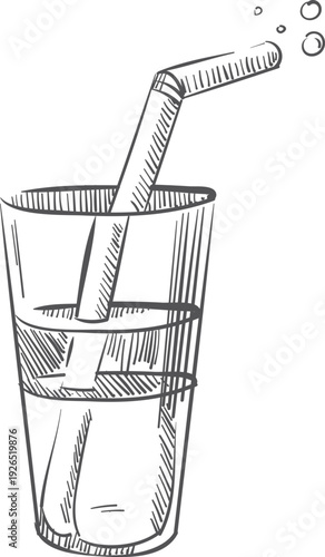 Water glass doodle. Sparkling refreshment hand drawn icon