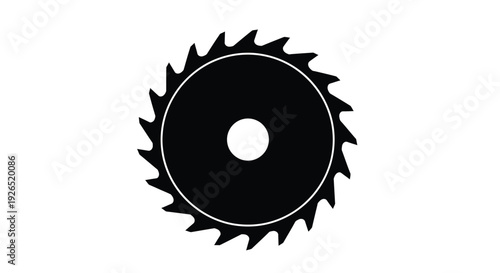 Black and white illustration of a circular saw blade against a white background