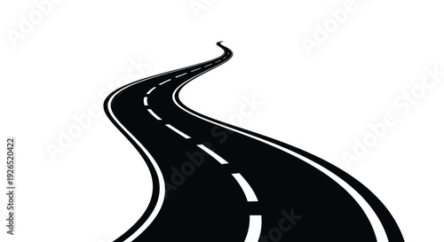 A winding black road curves sharply against a plain white background